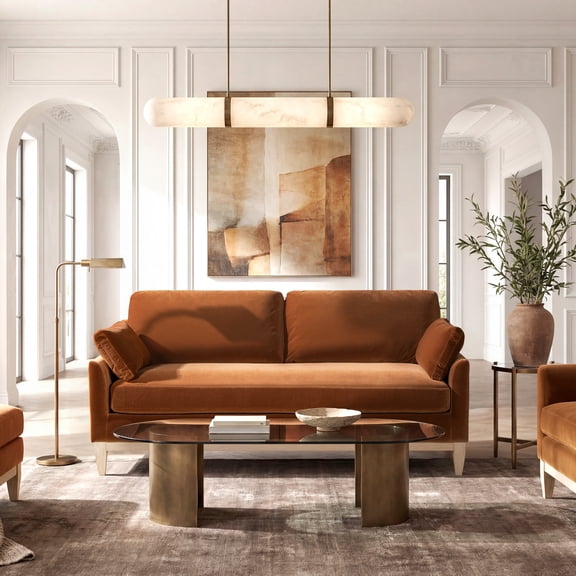 Pasadena 75.5" Modern Farmhouse Sofa, Burnt Orange Performance Velvet