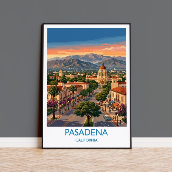 Pasadena California Travel City Hall Wall Art Southern California Print Historic Architecture Illustration Vintage Usa Decor