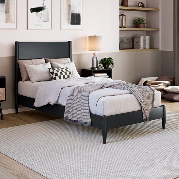 Pasadena Twin XL Solid Wood Low Profile Platform Bed in Black