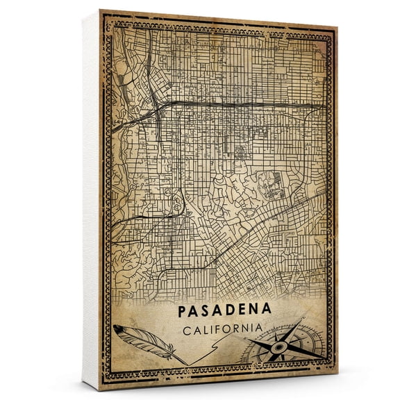 Pasadena Vintage Map Prints Canvas, California Map Art Canvas, Canvas, Pasadena Map City style Watercolor art Canvas