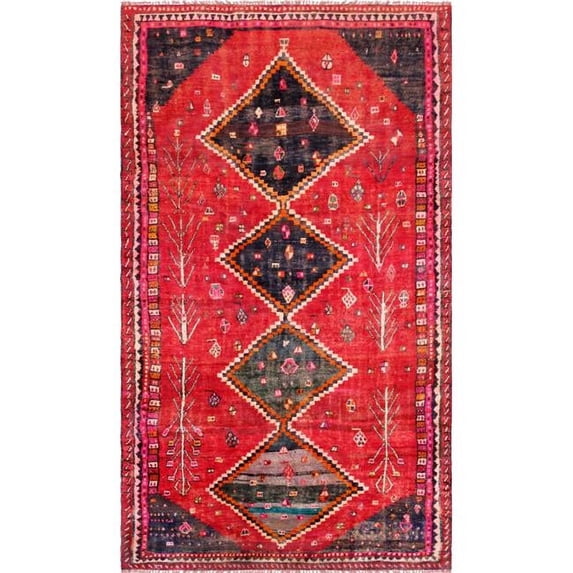 Pasargad Home Vintage Azerbaijan Red Lamb's Wool Area Rug 4' 6" X 9' 0"