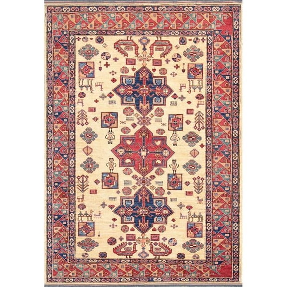 Pasargad Home 029182 Pasargad Home Kazak Collection Hand-Knotted Lamb's Wool Ivory Area Rug- 6' 1' X 8' 9'
