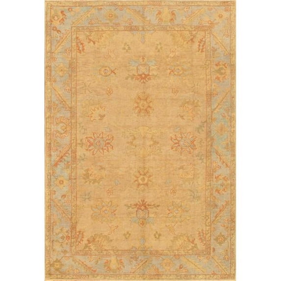 Pasargad Home Oushak 91" x 134" Hand-Knotted Lamb's Wool Area Rug in Camel Brown