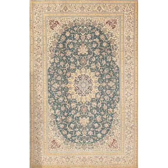 Pasargad Home 038923 Azerbaijan Collection Hand-Knotted Silk & Wool Area Rug- 7' 1 in. X 10 ft.11 in. T. Green