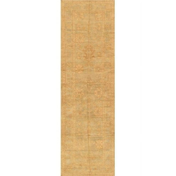 Pasargad Home Oushak 39x126" Hand-Knotted Lamb's Wool Runner Rug in Camel Brown