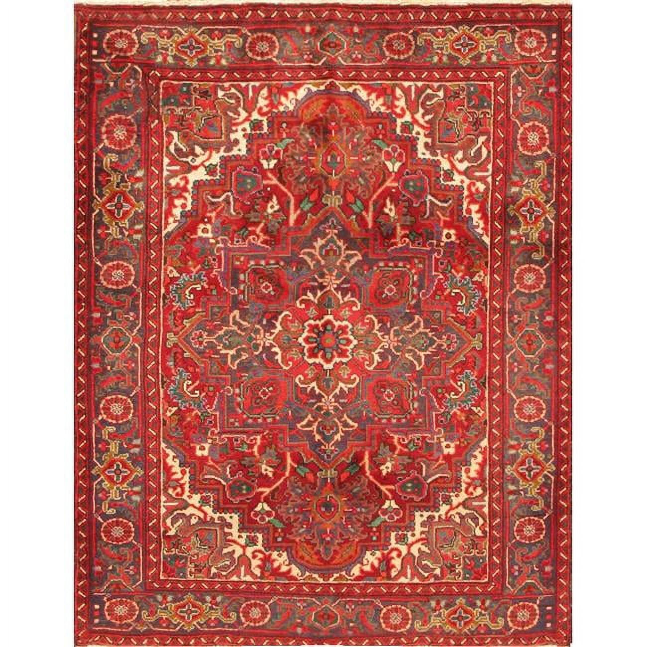 Antique Red Floral Hand-Knotted Wool Area Rug 4'9" x 6'2"