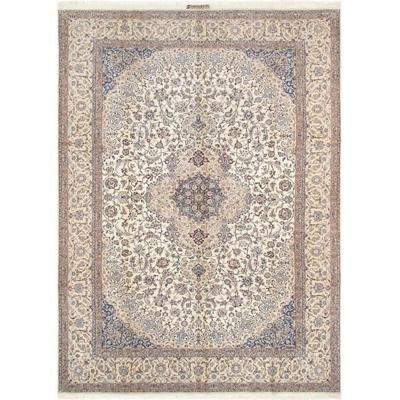 Pasargad Home 102" x 144" Hand-Knotted Silk & Wool Area Rug in Ivory/Peach
