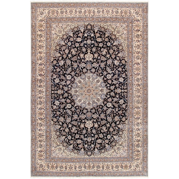 Pasargad Home 142" x 216" Hand-Knotted Silk & Wool Area Rug in Navy/Beige