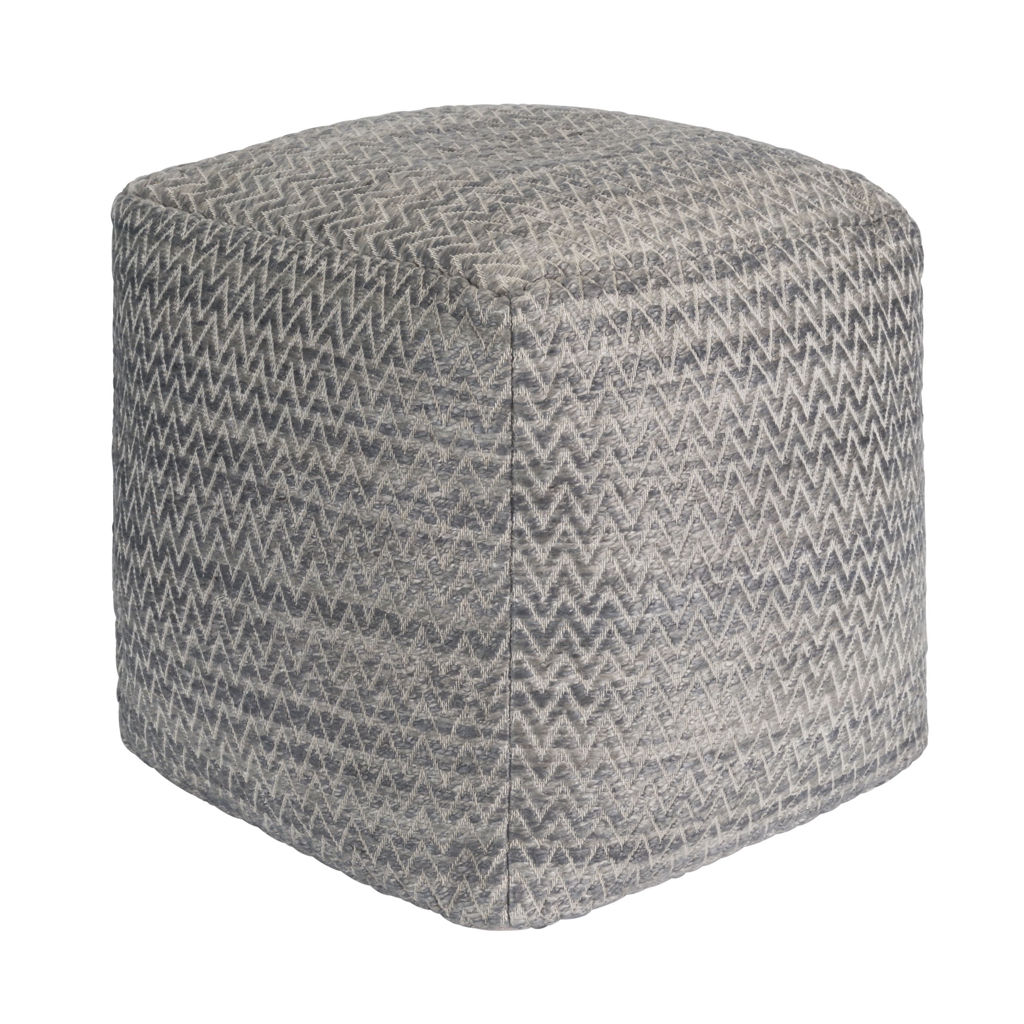 Galaxy Zig-Zag Grey Silk & Wool 20" Pouf Ottoman