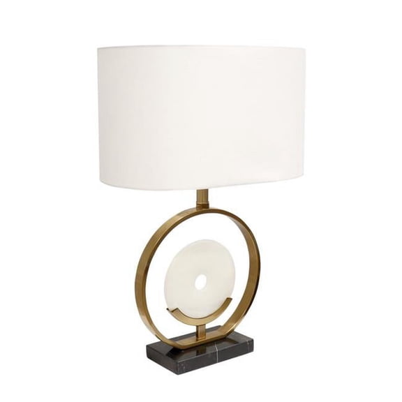 Pasargad Home PMT-30199 25 x 17 in. Sphere Collection Circular Piece of Marble & Metal Modern Table Lamp with E27 Bulb, White & Gold