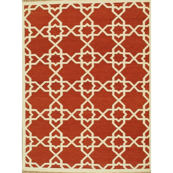 Pasargad Home AZ 10' x 14' Hand-Woven Lamb's Wool Rust/Ivory Rug - All Ages, Indoors
