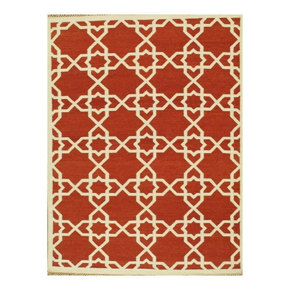 Pasargad Home AZ 4' x 6' Hand-Woven Lamb's Wool Rust/Ivory Rug - All Ages, Indoors