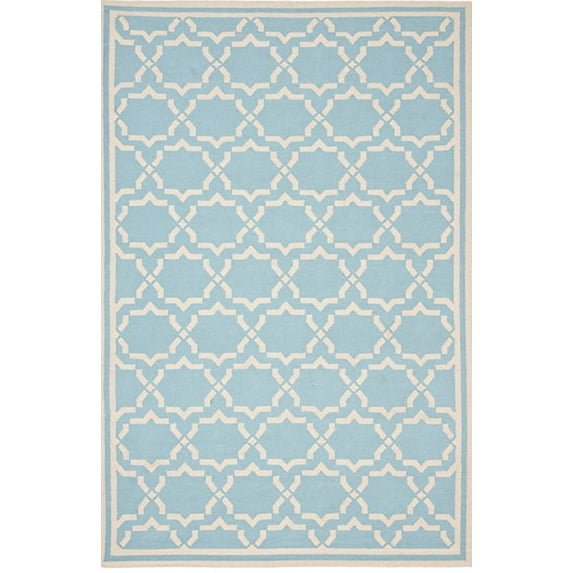 Pasargad Home AZ 6' x 9' Hand-Woven Lamb's Wool Light Blue/Ivory Rug - All Ages, Indoors