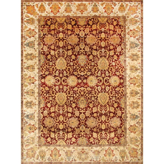 Pasargad Home Agra 109" x 146" Hand-Knotted Lamb's Wool Area Rug in Red/Ivory
