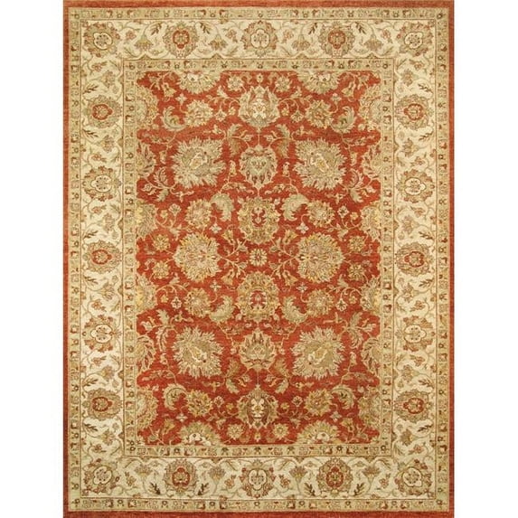 Pasargad Home Agra 93" x 121" Hand-Knotted Lamb's Wool Area Rug in Coral/Ivory