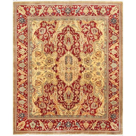 Pasargad Home Agra 96" x 118" Hand-Knotted Lamb's Wool Area Rug in Gold/Red
