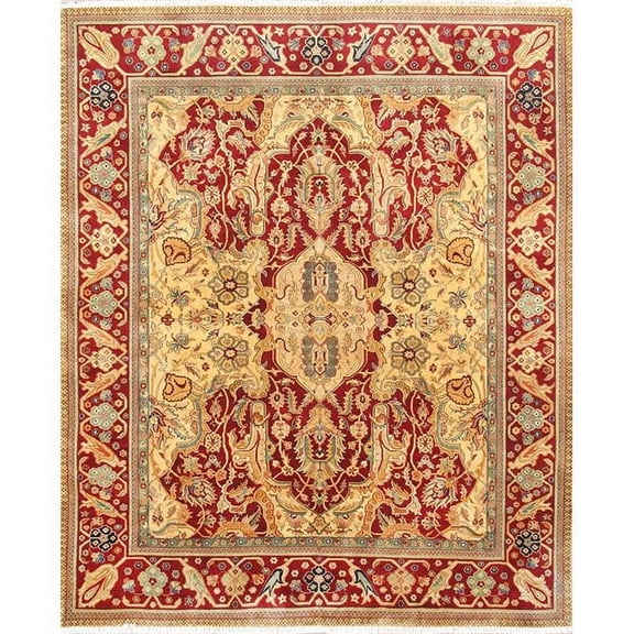 Pasargad Home Agra 96" x 118" Hand-Knotted Lamb's Wool Area Rug in Gold/Red