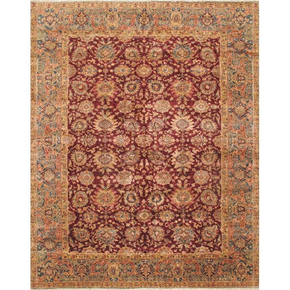 Pasargad Home Agra 97" x 119" Hand-Knotted Lamb's Wool Area Rug in Red/Green