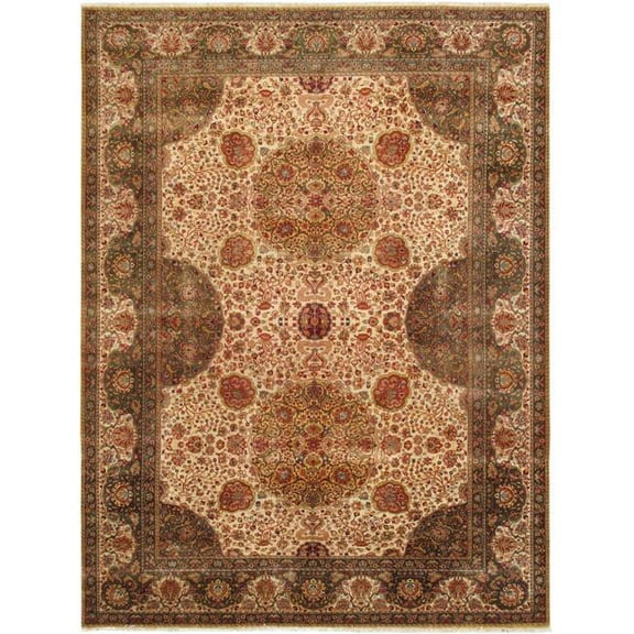 Pasargad Home Agra Collection Hand-Knotted Lambs Wool Area Rug - Red - 9 ft. 1 in. x 12 ft. 7 in.