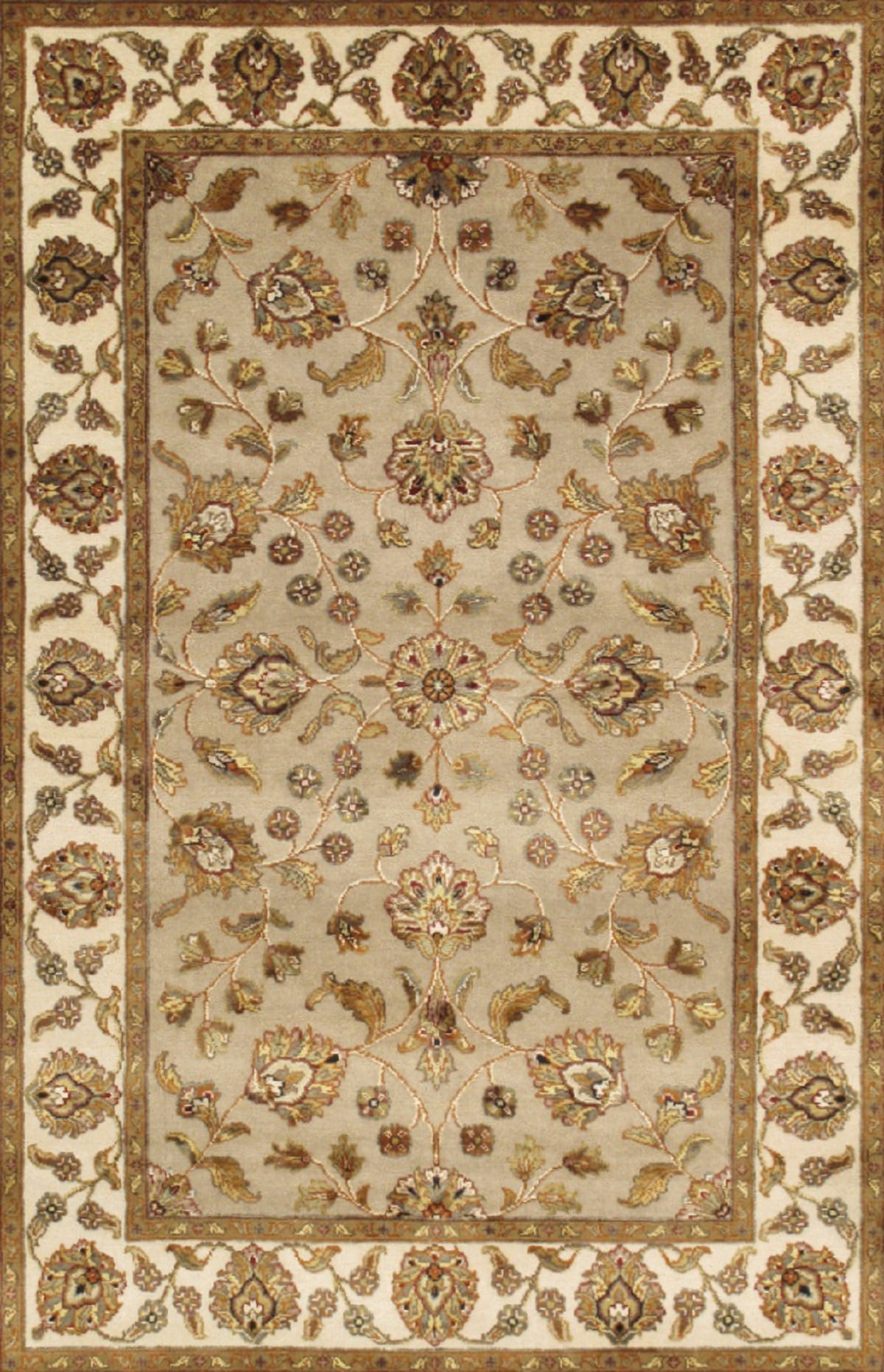 Hand-Knotted Brown and Beige Wool Silk Area Rug