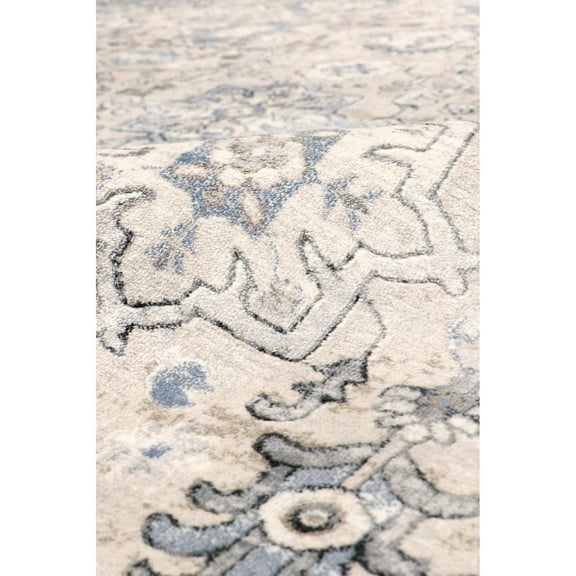 Pasargad Home Amadeus 2.06' x 10' Power-Loomed Beige/Blue Runner Rug, For Indoor Space and all Age of Group