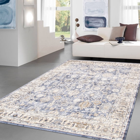 Pasargad Home Amadeus 5' x 7' Power-Loomed Blue/Ivory Rug, For Indoor Space and all Age of Group
