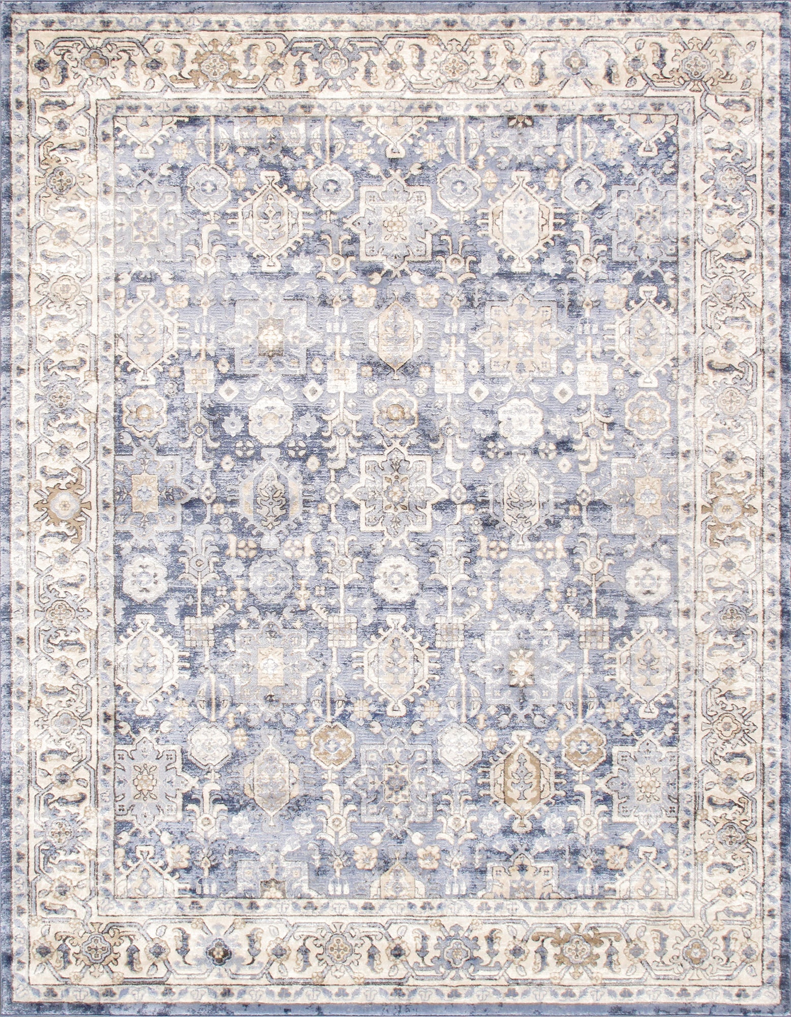 Beige and Blue Rectangular Synthetic Area Rug 5' x 7'