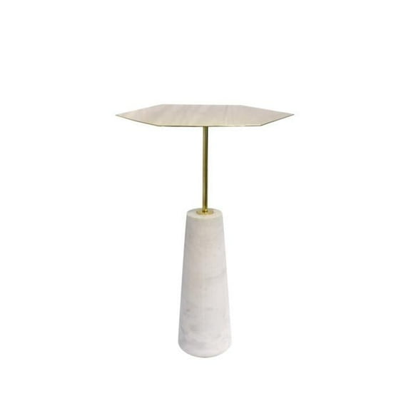 Pasargad Home Amara Side Table, Marble Base with Shiny Gold Stainless Steel Top