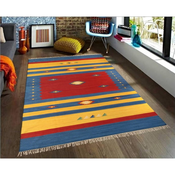 Pasargad Home Anatolian Kilim Hand-Woven Cotton Area Rug 4' x 6' Latex Free Cotton,Natural Fiber Oriental 4' x 6' Modern & Contemporary