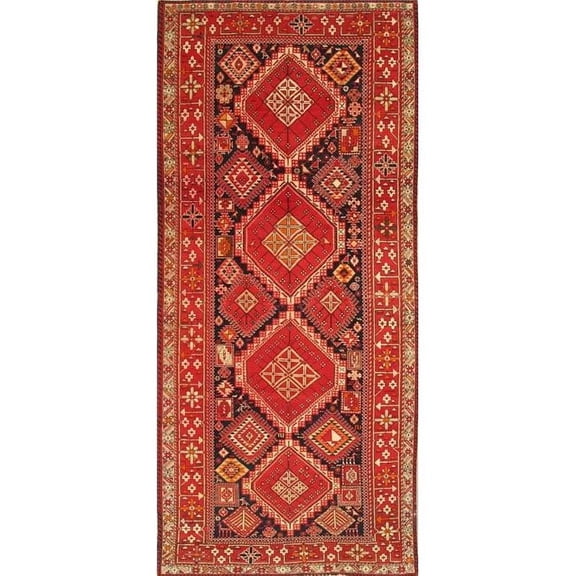 Pasargad Home  Antique Azerbaijan Navy Lamb's Wool Area Rug - 5 ft. 1 in. X 10 ft. 5 in.