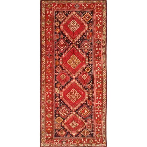 Pasargad Home Antique Azerbaijan Navy Lamb's Wool Area Rug - 5 ft. 1 in. X 10 ft. 5 in.