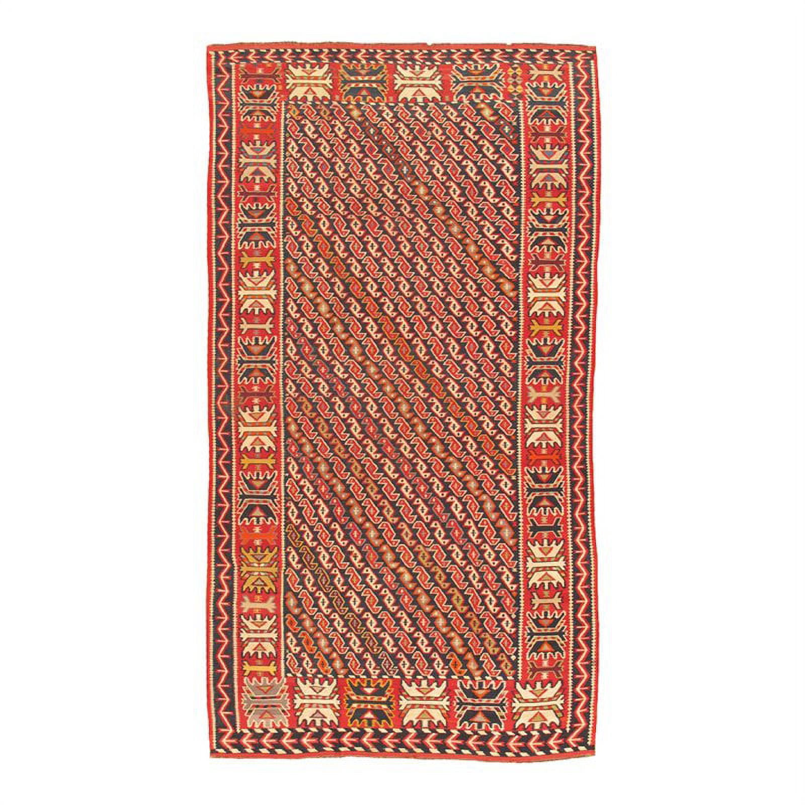 Pasargad Home Kilim 77" x 138" Hand-Woven Wool Area Rug in Navy/Rust Red