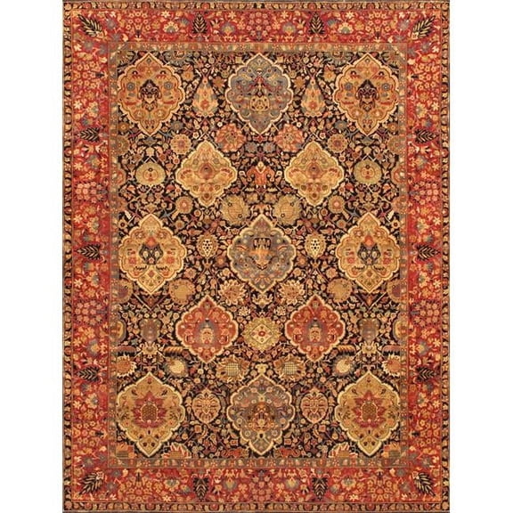 Pasargad Home Azerbaijan 118" x 187" Hand-Knotted Wool Area Rug in Navy/Red