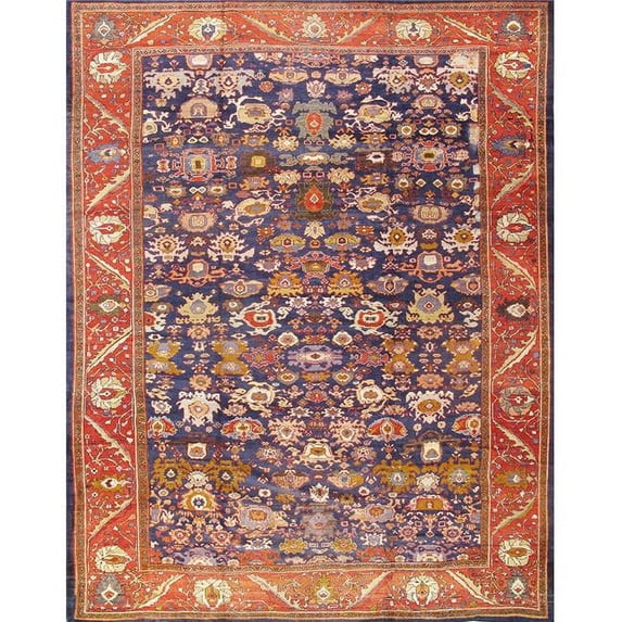 Pasargad Home 019292 Antique Melody Collection Navy Lamb's Wool Area Rug-13 ft. 9 in. X 17 ft. 8 in.