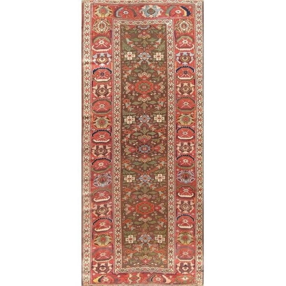 Pasargad Home  Azerbaijan Collection Hand-Knotted Lamb's Wool Area Rug- Brown - 4 ft. 2 in. X 9 ft. 5 in.