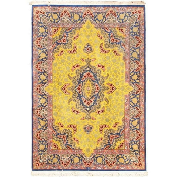 Pasargad Home Azerbaijan Collection Hand-Knotted Pure Silk Area Rug- Yellow