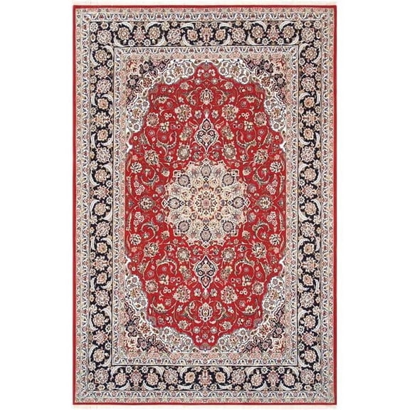 Pasargad Home  Azerbaijan Collection Hand-Knotted Silk & Wool Area Rug- Red - 5 ft. 0 in. X 7 ft. 8 in.