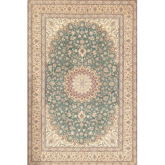 Pasargad Home Azerbaijan Collection Hand-Knotted Silk & Wool Area Rug- T. Green