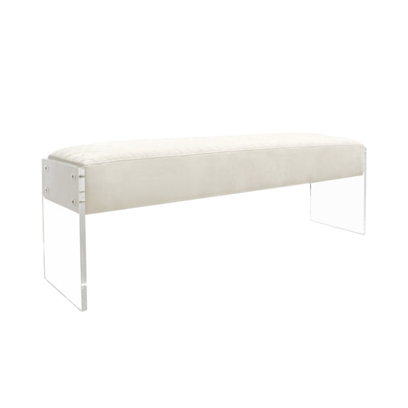 Pasargad Home BENCH-137W Tribecca Acrylic & Velvet Bench, Ivory- 59"W x 13.78"L x 18.11"H