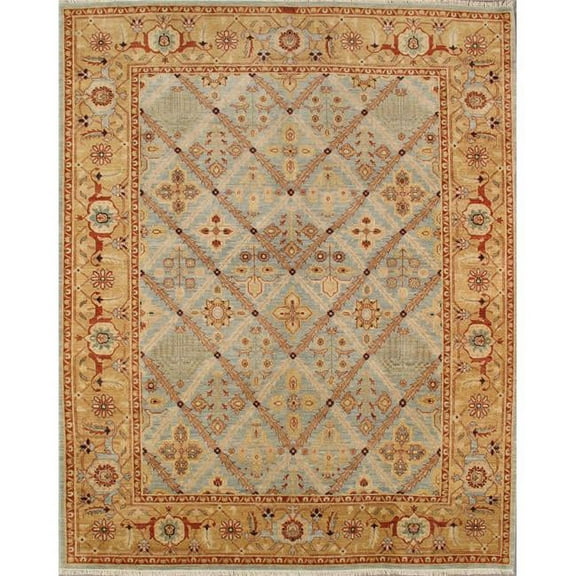 Pasargad Home Bakhshayesh 99" x 121" Hand-Knotted Wool Area Rug in Blue/Camel