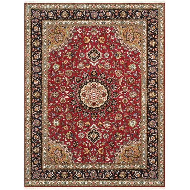 Hand-Knotted Red Floral Wool and Silk Area Rug