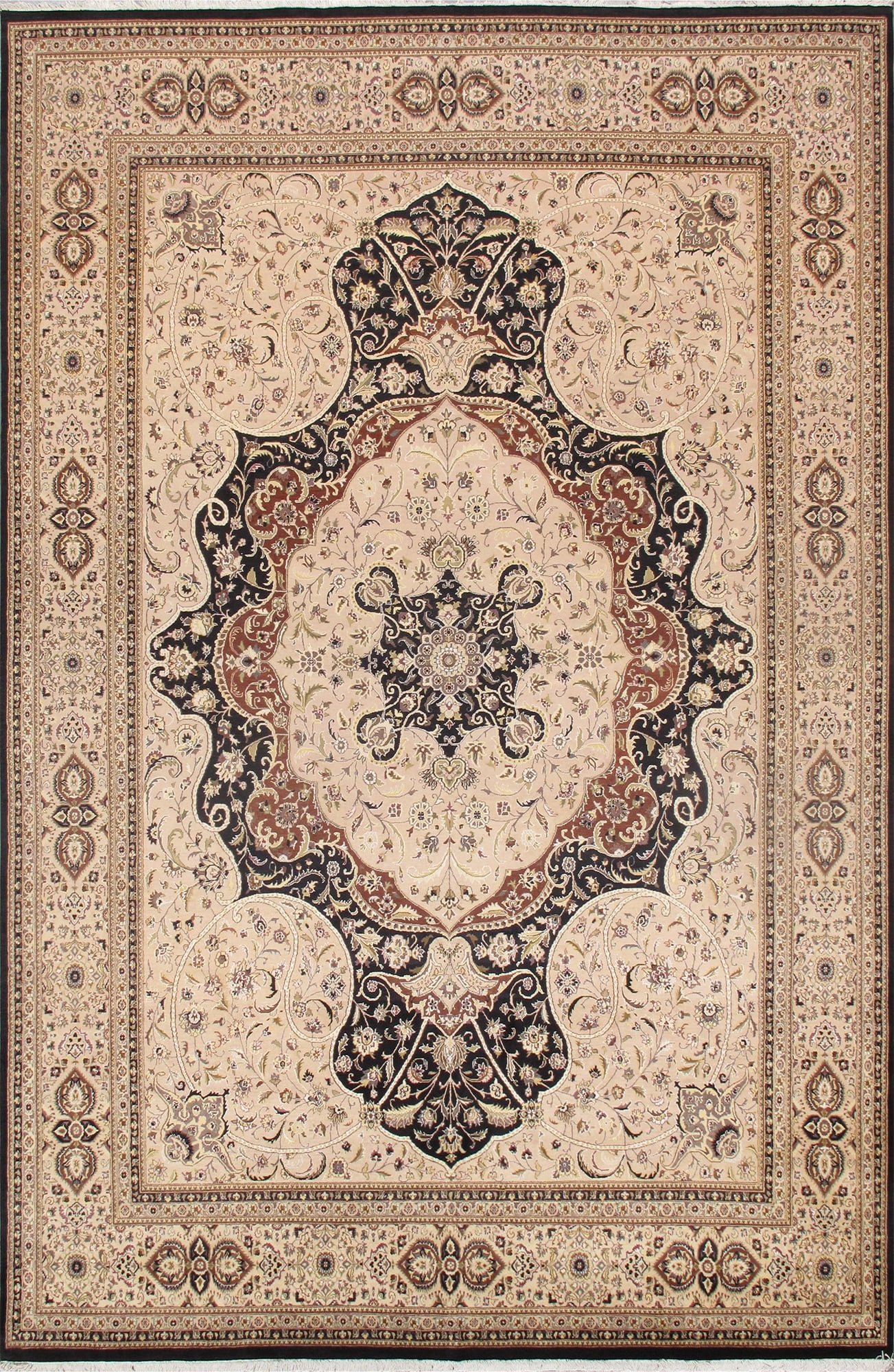 Tabriz Elegance Hand-Knotted Black Wool 9'10" x 15' Area Rug
