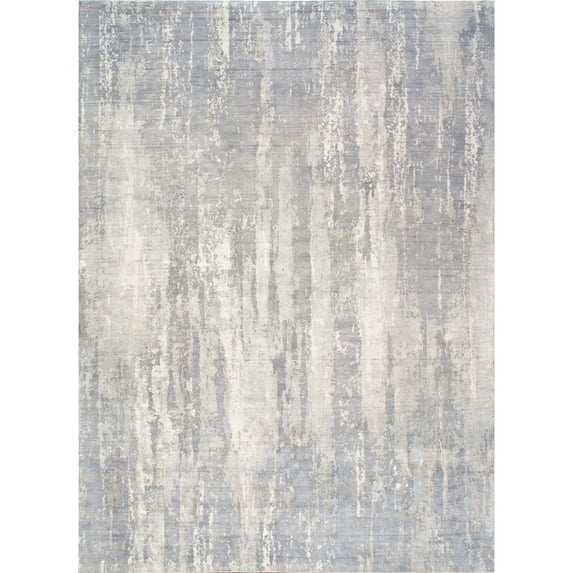 Pasargad Home Beverly 10' x 14' Hand-Loomed Bamboo Silk Grey/Ivory Rug - All Ages, Indoors