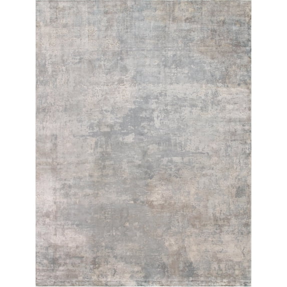 Pasargad Home Beverly 12' x 15' Hand-Loomed Bamboo Silk Silver/Blue Rug - All Ages, Indoors