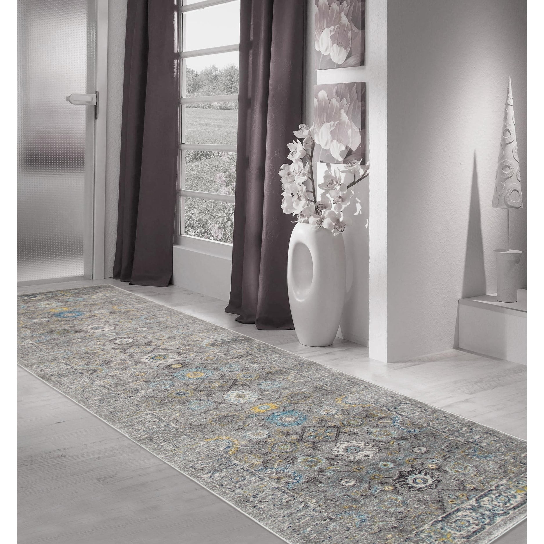 Silver Runner Rug Pasargad Home Chelsea 2.08' x 8' Power-Loomed Silver Runner Rug - All ...