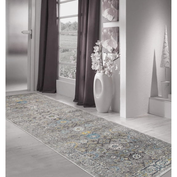 Pasargad Home Chelsea 2.08' x 8' Power-Loomed Silver Runner Rug - All Ages, Indoors