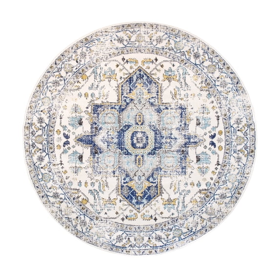 Pasargad Home Chelsea 6' x 6' Round Power-Loomed Ivory Round Rug - All Ages, Indoors