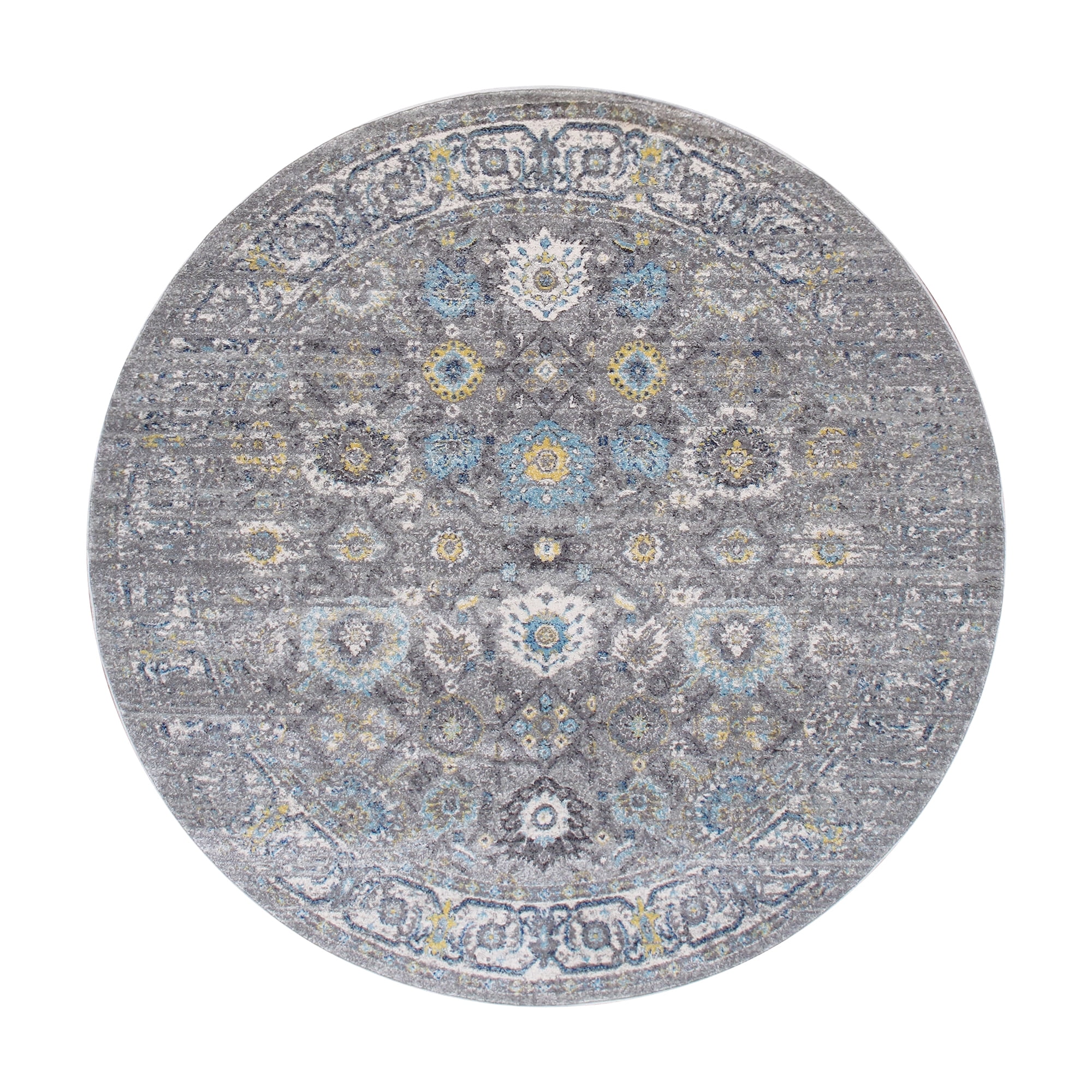 Luxurious Silver Synthetic 72" Round Area Rug