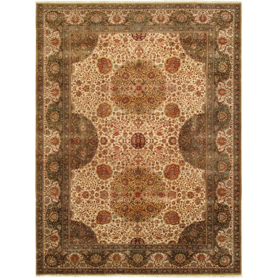 Pasargad Home Crown Jewel Agra 10' x 10' Hand-Knotted Lamb's Wool Beige/Multi Square Rug - All Ages, Indoors
