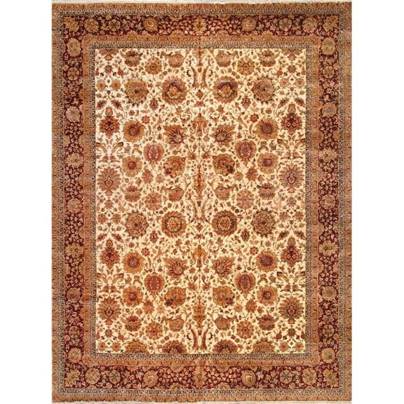 Pasargad Home Crown Jewel Agra Collection Hand-Knotted Lamb's Wool Area Rug-12' 2" X 16' 4", Beige/Red